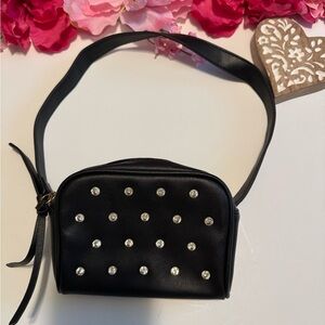 Black Studded Crossbody Bag with Adjustable Strap